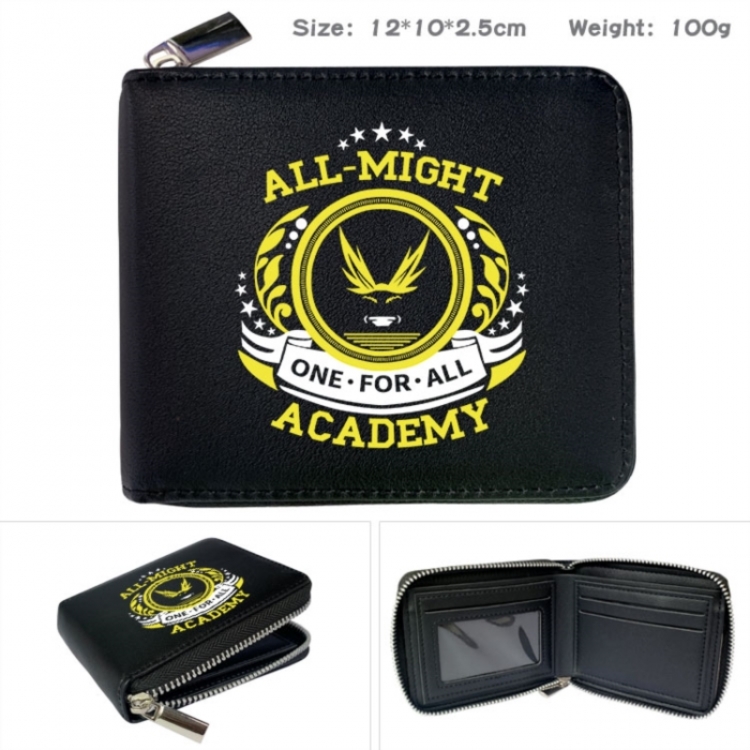My Hero Academia Anime zipper black leather half-fold wallet 12X10X2.5CM 100G