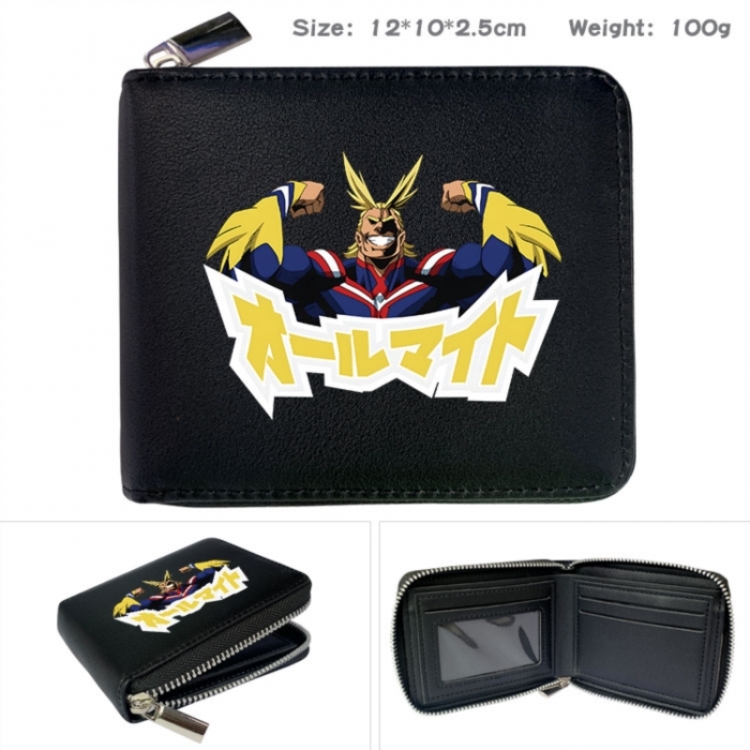 My Hero Academia Anime zipper black leather half-fold wallet 12X10X2.5CM 100G