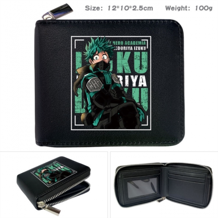 My Hero Academia Anime zipper black leather half-fold wallet 12X10X2.5CM 100G