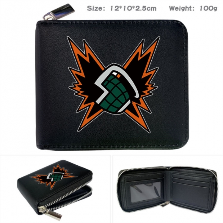 My Hero Academia Anime zipper black leather half-fold wallet 12X10X2.5CM 100G