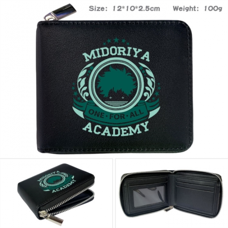 My Hero Academia Anime zipper black leather half-fold wallet 12X10X2.5CM 100G