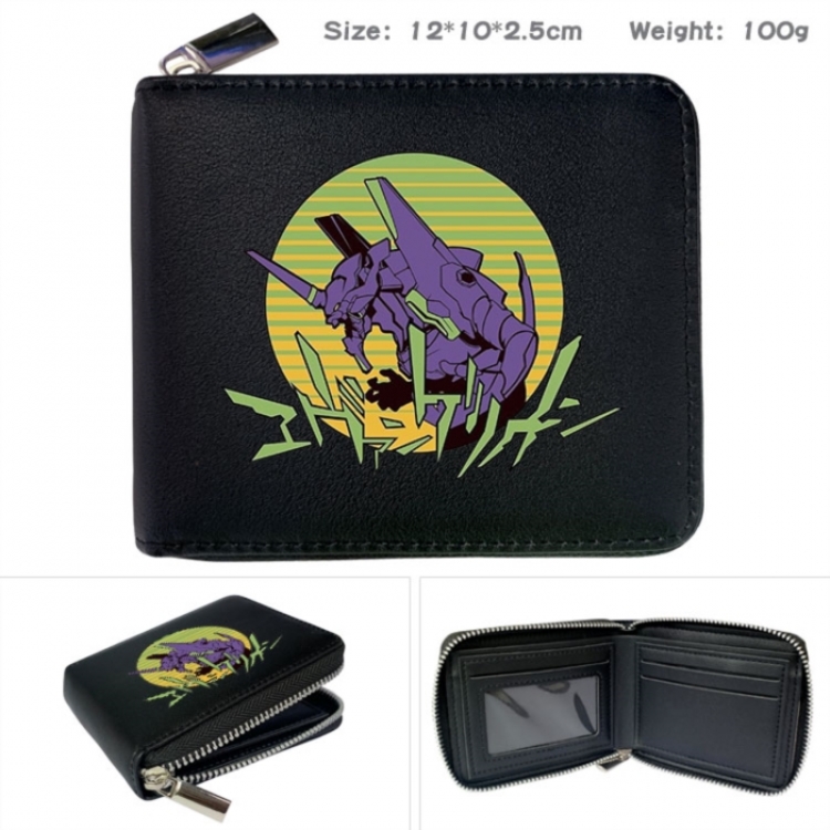 EVA Anime zipper black leather half-fold wallet 12X10X2.5CM 100G