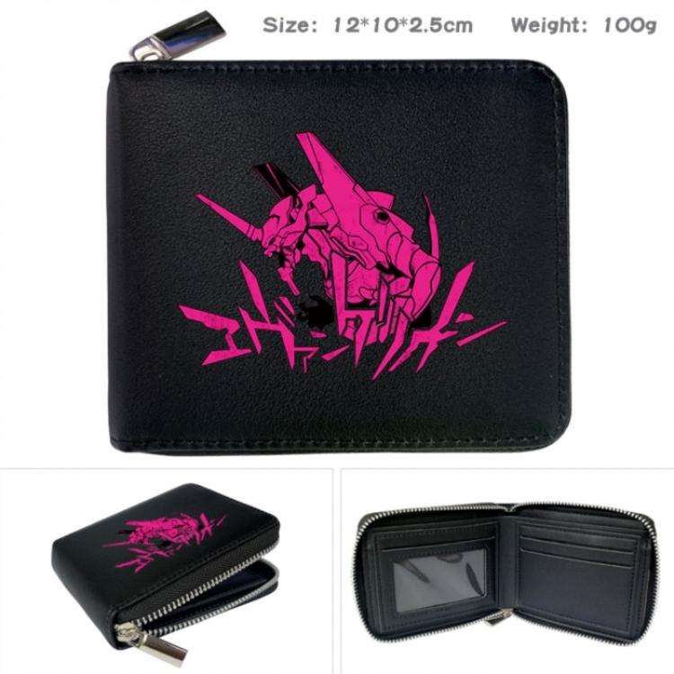EVA Anime zipper black leather half-fold wallet 12X10X2.5CM 100G