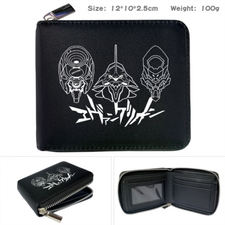 EVA Anime zipper black leather half-fold wallet 12X10X2.5CM 100G