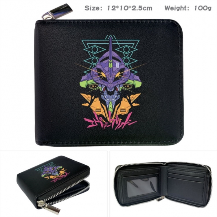 EVA Anime zipper black leather half-fold wallet 12X10X2.5CM 100G