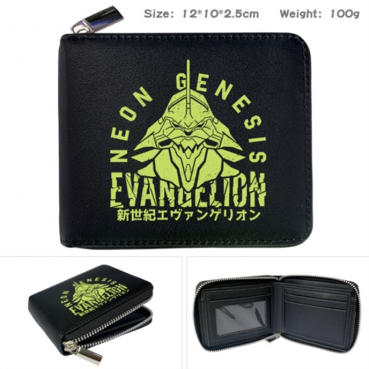 EVA Anime zipper black leather half-fold wallet 12X10X2.5CM 100G