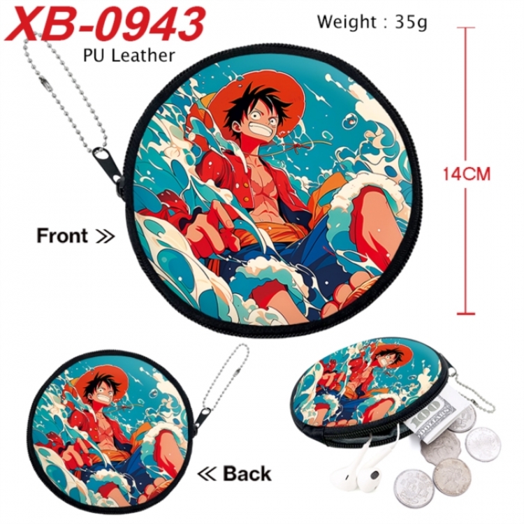 One Piece Anime PU leather material circular zipper zero wallet 14cm