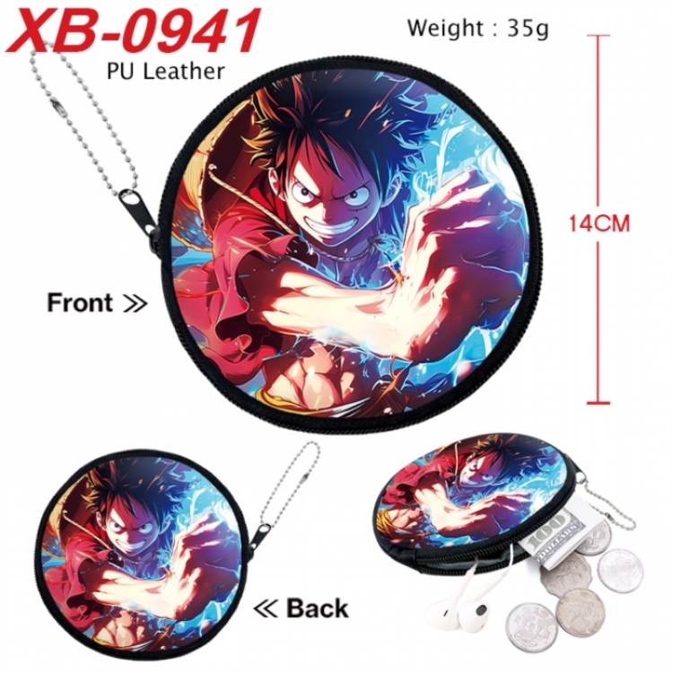 One Piece Anime PU leather material circular zipper zero wallet 14cm