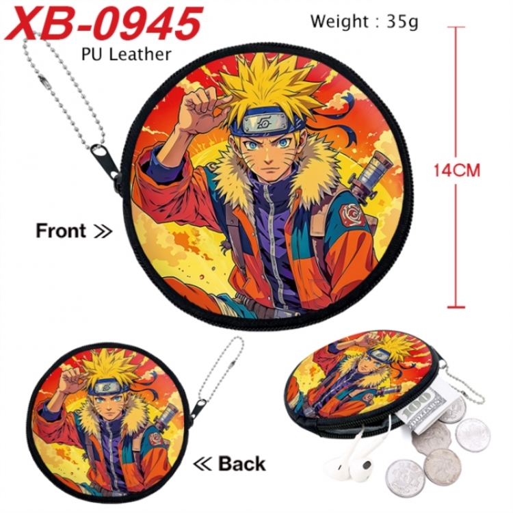 Naruto Anime PU leather material circular zipper zero wallet 14cm