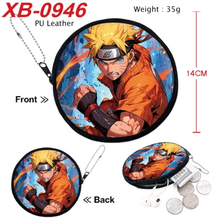 Naruto Anime PU leather material circular zipper zero wallet 14cm