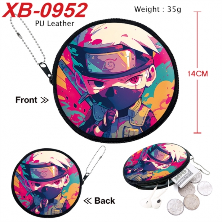 Naruto Anime PU leather material circular zipper zero wallet 14cm