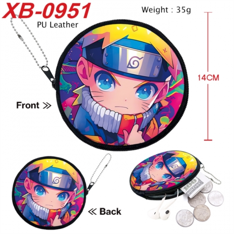 Naruto Anime PU leather material circular zipper zero wallet 14cm