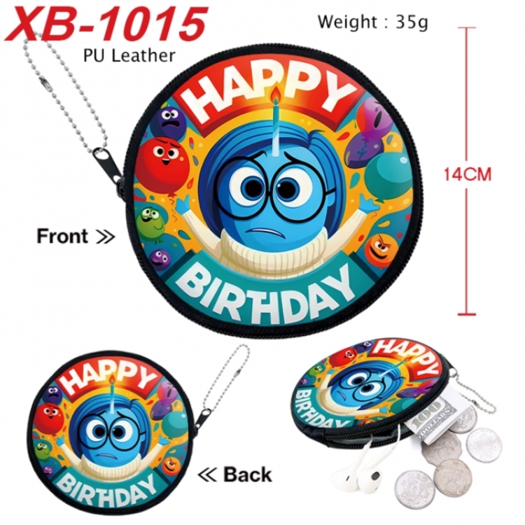 Inside Out Anime PU leather material circular zipper zero wallet 14cm