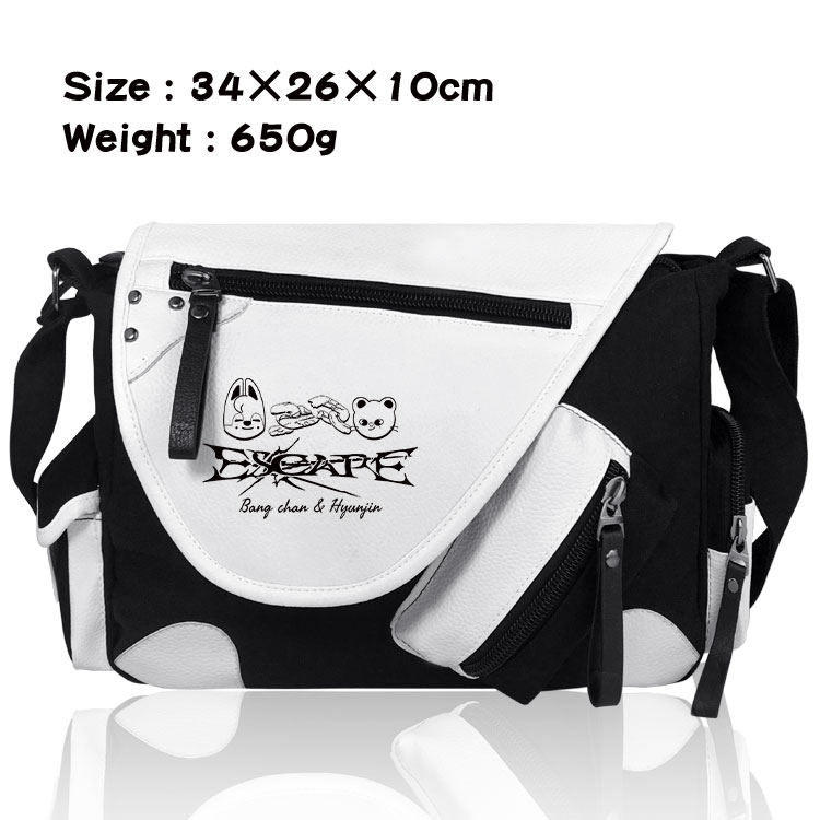 straykids Anime PU Colorblock Leather Shoulder Crossbody Bag 34x26x10cm