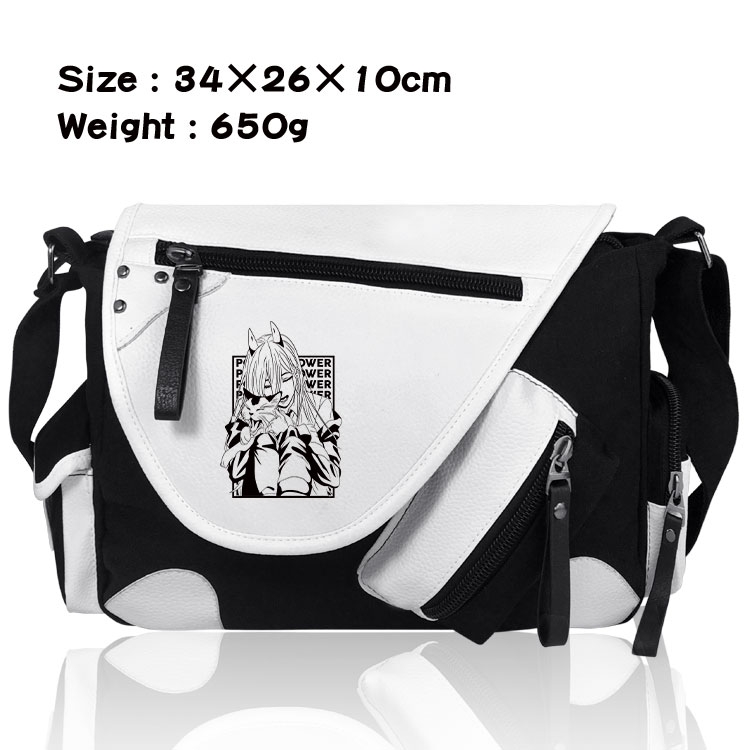 Chainsaw man Anime PU Colorblock Leather Shoulder Crossbody Bag 34x26x10cm
