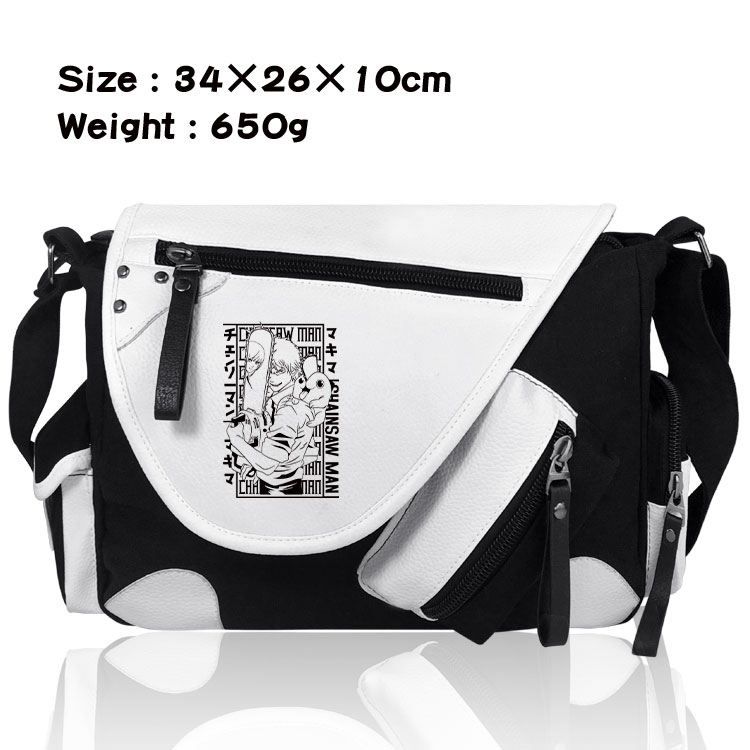 Chainsaw man Anime PU Colorblock Leather Shoulder Crossbody Bag 34x26x10cm