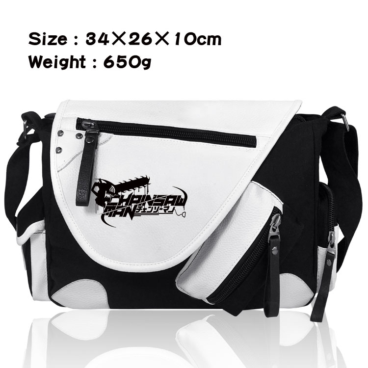 Chainsaw man Anime PU Colorblock Leather Shoulder Crossbody Bag 34x26x10cm