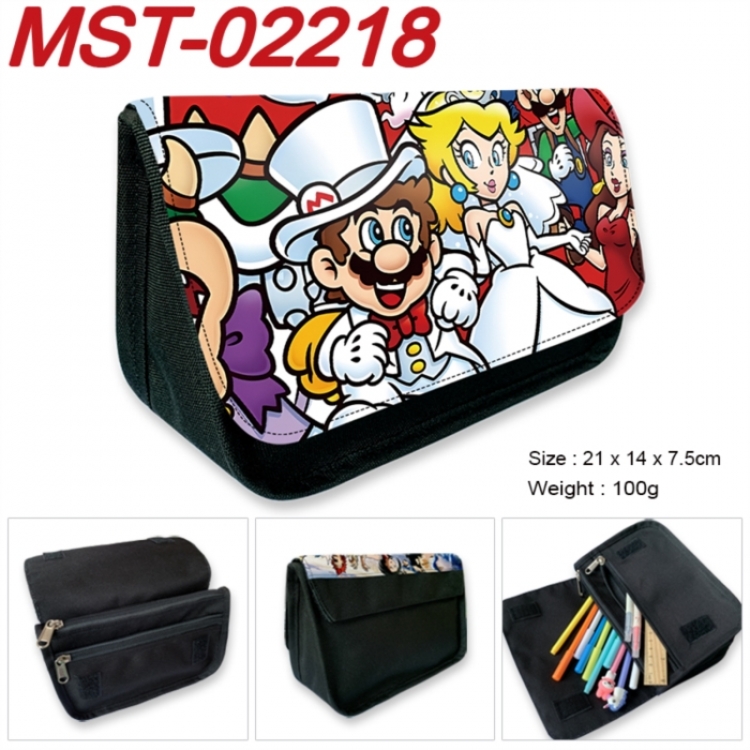 Super Mario Anime Velcro canvas zipper pencil case Pencil Bag 21x14x7.5cm