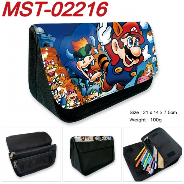 Super Mario Anime Velcro canvas zipper pencil case Pencil Bag 21x14x7.5cm