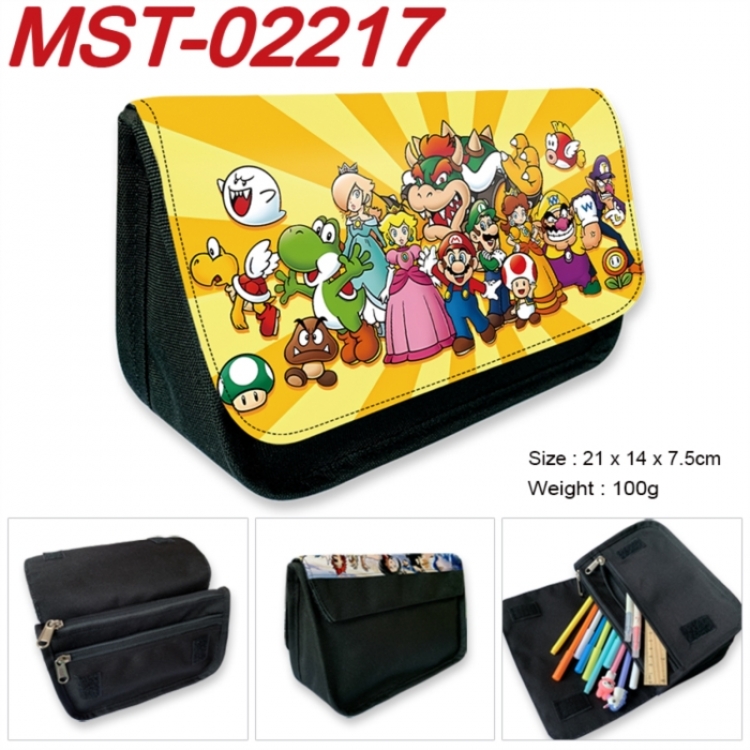 Super Mario Anime Velcro canvas zipper pencil case Pencil Bag 21x14x7.5cm