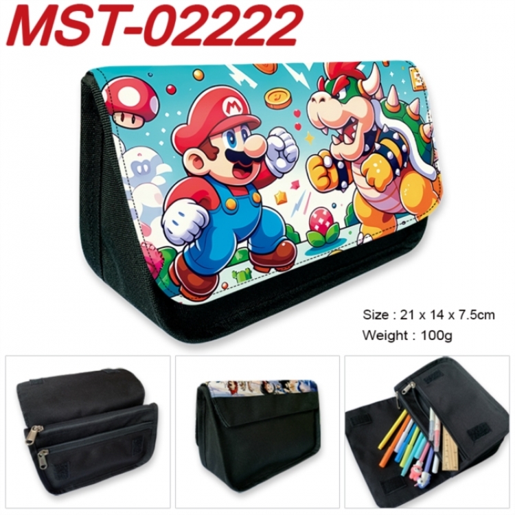 Super Mario Anime Velcro canvas zipper pencil case Pencil Bag 21x14x7.5cm