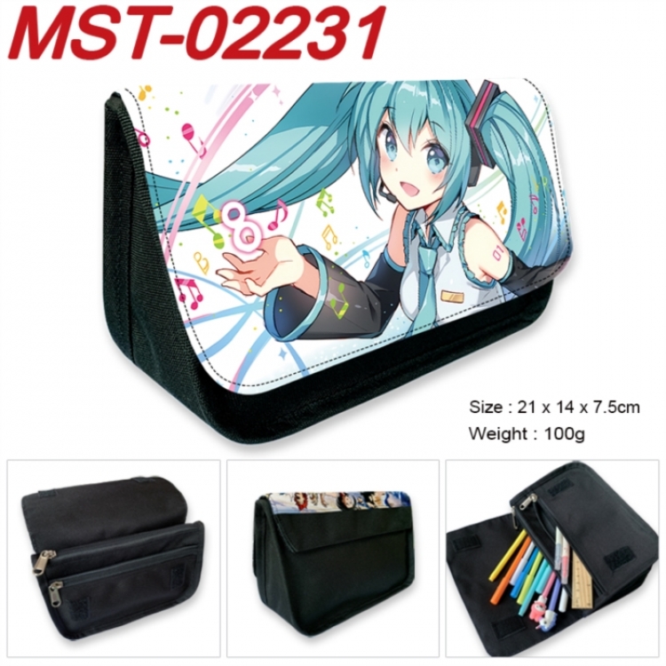 Hatsune Miku Anime Velcro canvas zipper pencil case Pencil Bag 21x14x7.5cm