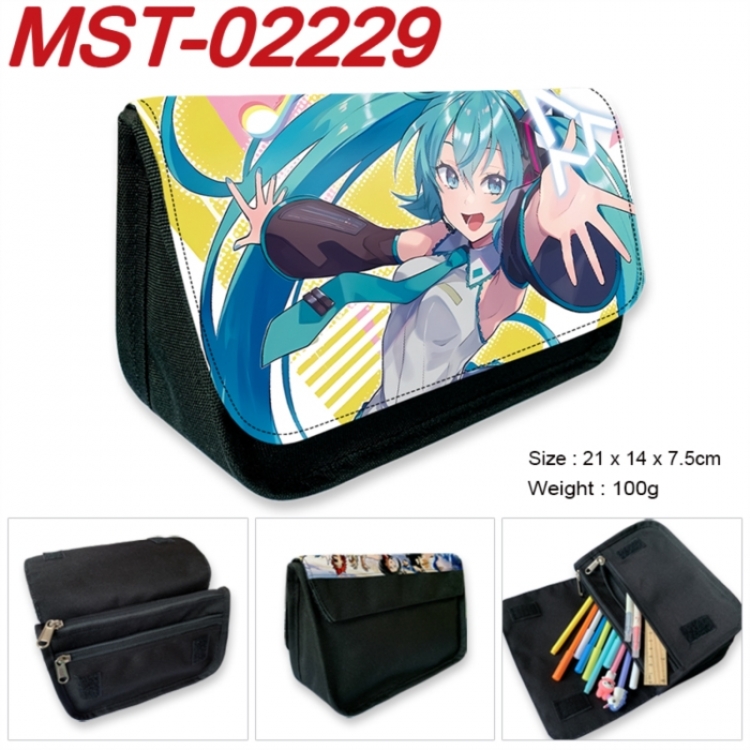 Hatsune Miku Anime Velcro canvas zipper pencil case Pencil Bag 21x14x7.5cm