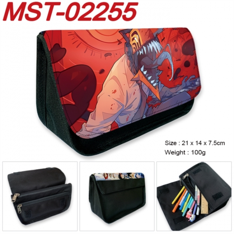 Chainsaw man Anime Velcro canvas zipper pencil case Pencil Bag 21x14x7.5cm