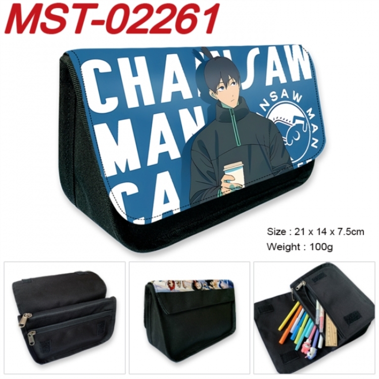 Chainsaw man Anime Velcro canvas zipper pencil case Pencil Bag 21x14x7.5cm