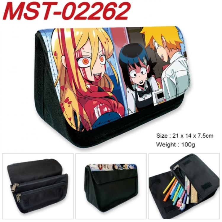 Chainsaw man Anime Velcro canvas zipper pencil case Pencil Bag 21x14x7.5cm