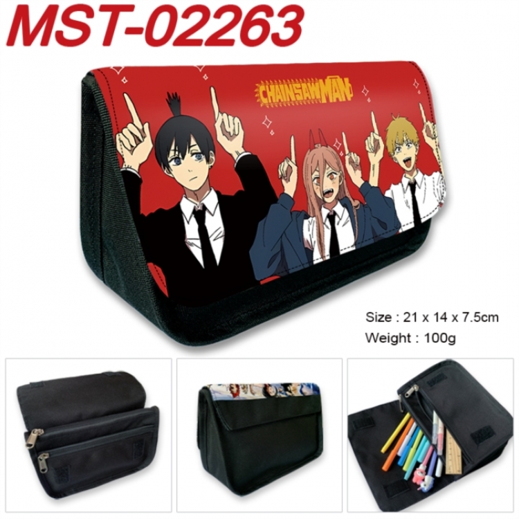Chainsaw man Anime Velcro canvas zipper pencil case Pencil Bag 21x14x7.5cm