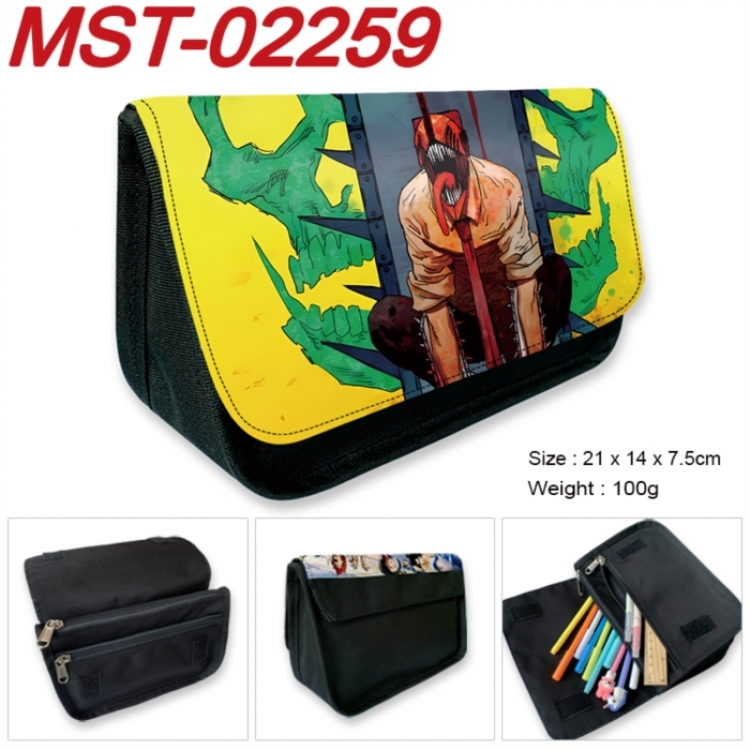 Chainsaw man Anime Velcro canvas zipper pencil case Pencil Bag 21x14x7.5cm