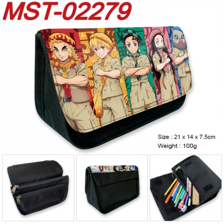 Demon Slayer Kimets Anime Velcro canvas zipper pencil case Pencil Bag 21x14x7.5cm
