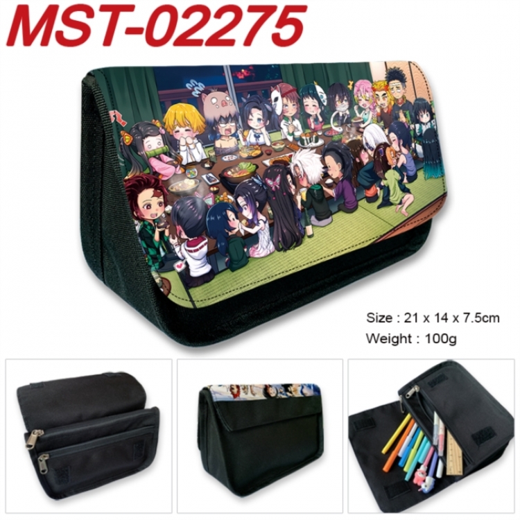 Demon Slayer Kimets Anime Velcro canvas zipper pencil case Pencil Bag 21x14x7.5cm