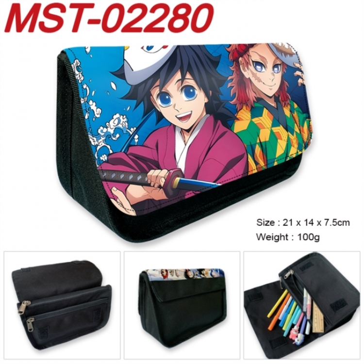 Demon Slayer Kimets Anime Velcro canvas zipper pencil case Pencil Bag 21x14x7.5cm