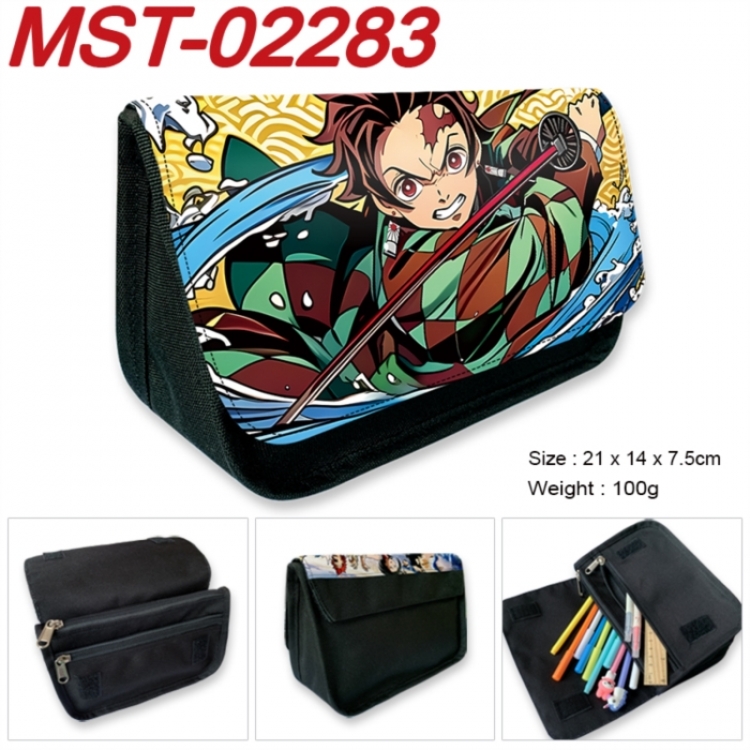Demon Slayer Kimets Anime Velcro canvas zipper pencil case Pencil Bag 21x14x7.5cm