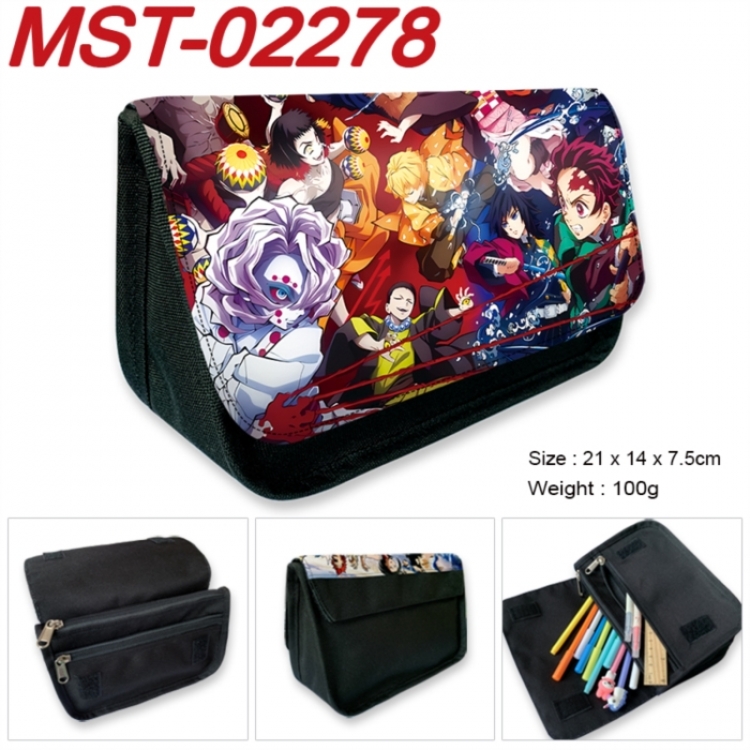 Demon Slayer Kimets Anime Velcro canvas zipper pencil case Pencil Bag 21x14x7.5cm