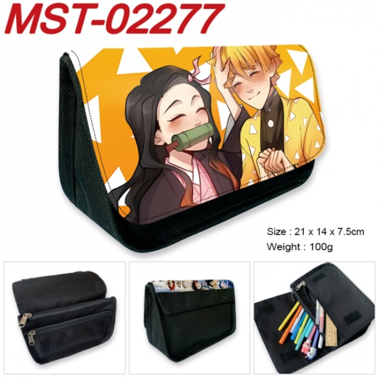 Demon Slayer Kimets Anime Velcro canvas zipper pencil case Pencil Bag 21x14x7.5cm
