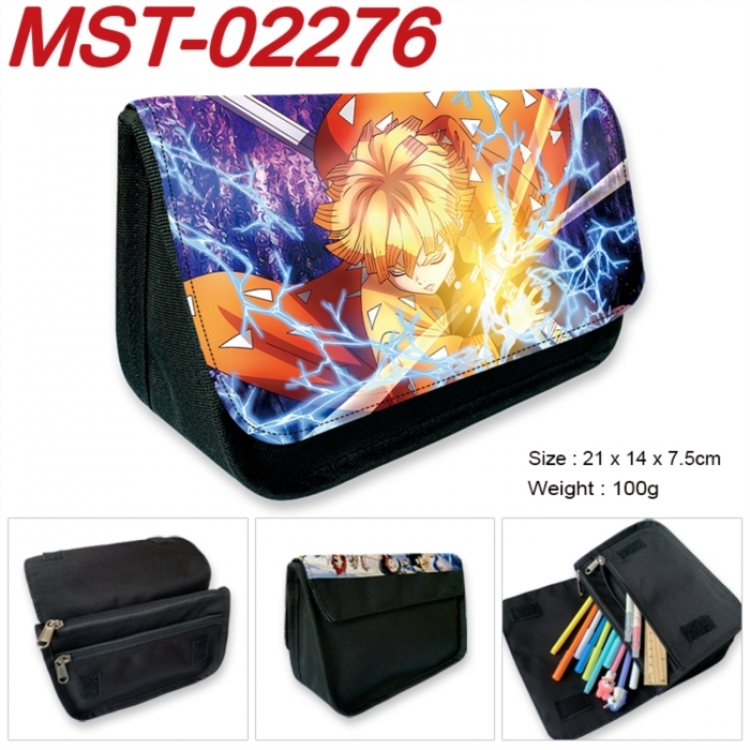 Demon Slayer Kimets Anime Velcro canvas zipper pencil case Pencil Bag 21x14x7.5cm
