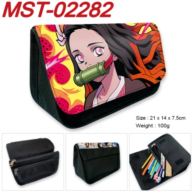Demon Slayer Kimets Anime Velcro canvas zipper pencil case Pencil Bag 21x14x7.5cm