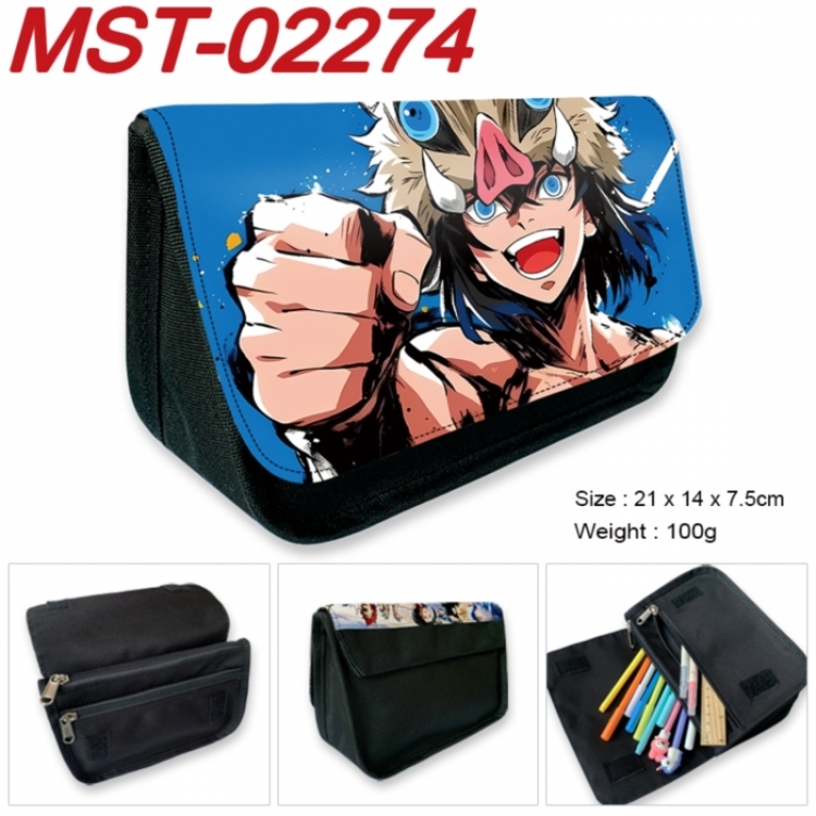 Demon Slayer Kimets Anime Velcro canvas zipper pencil case Pencil Bag 21x14x7.5cm