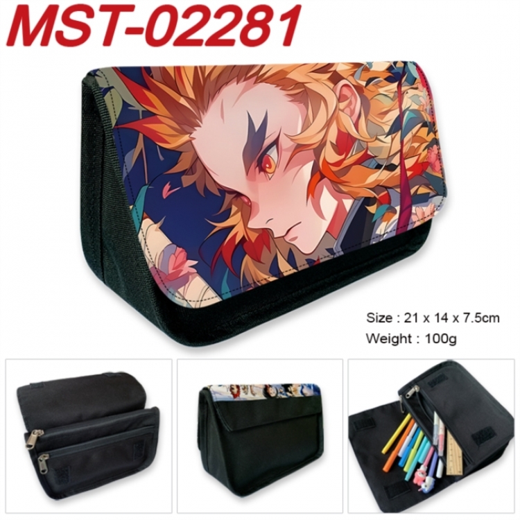 Demon Slayer Kimets Anime Velcro canvas zipper pencil case Pencil Bag 21x14x7.5cm