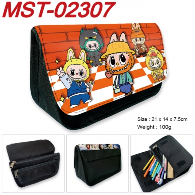 Labubu Anime Velcro canvas zipper pencil case Pencil Bag 21x14x7.5cm