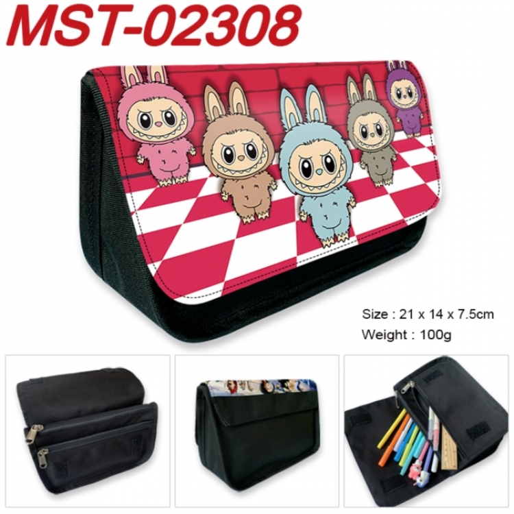 Labubu Anime Velcro canvas zipper pencil case Pencil Bag 21x14x7.5cm