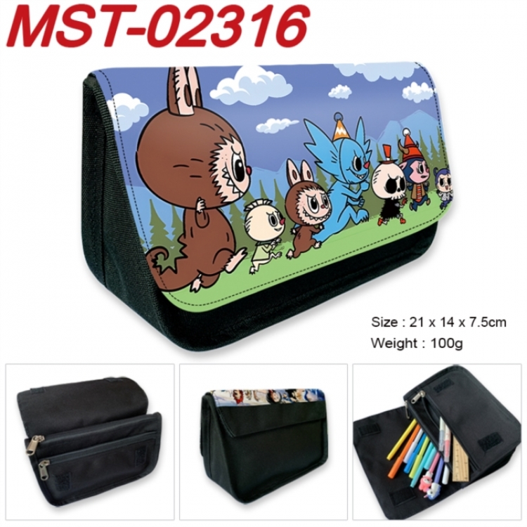 Labubu Anime Velcro canvas zipper pencil case Pencil Bag 21x14x7.5cm