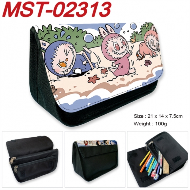 Labubu Anime Velcro canvas zipper pencil case Pencil Bag 21x14x7.5cm