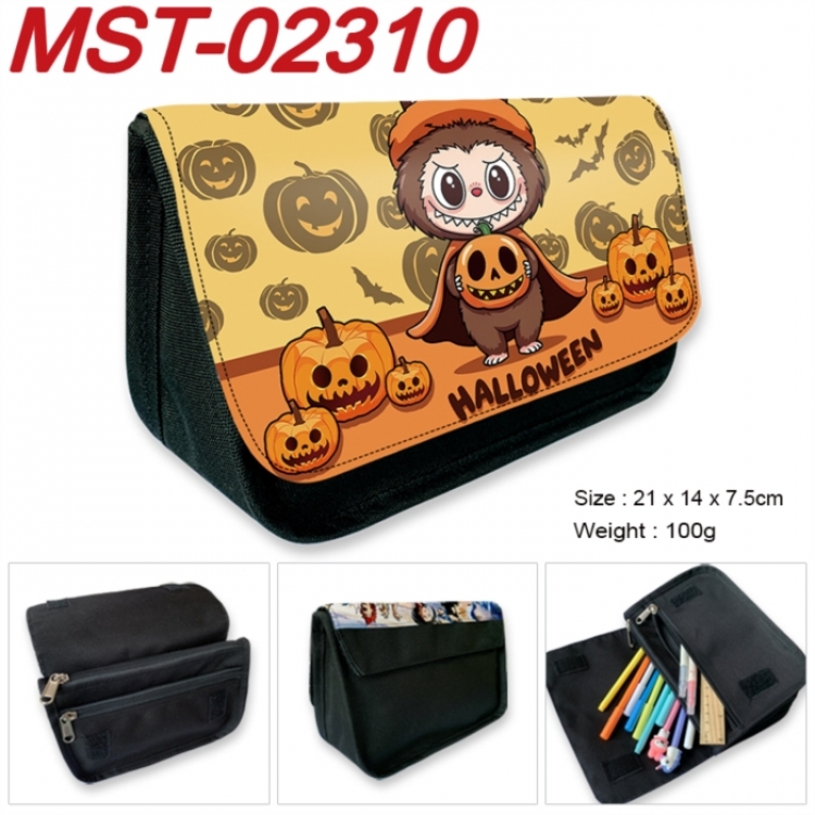 Labubu Anime Velcro canvas zipper pencil case Pencil Bag 21x14x7.5cm
