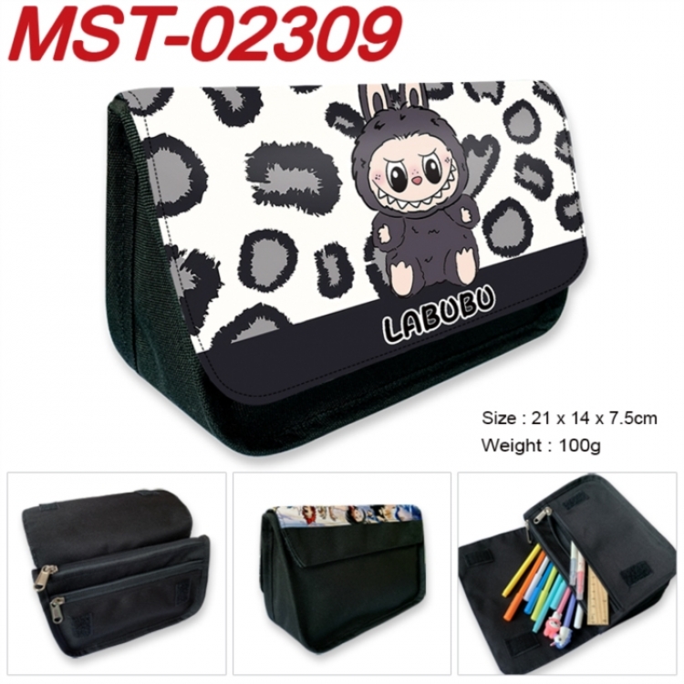 Labubu Anime Velcro canvas zipper pencil case Pencil Bag 21x14x7.5cm
