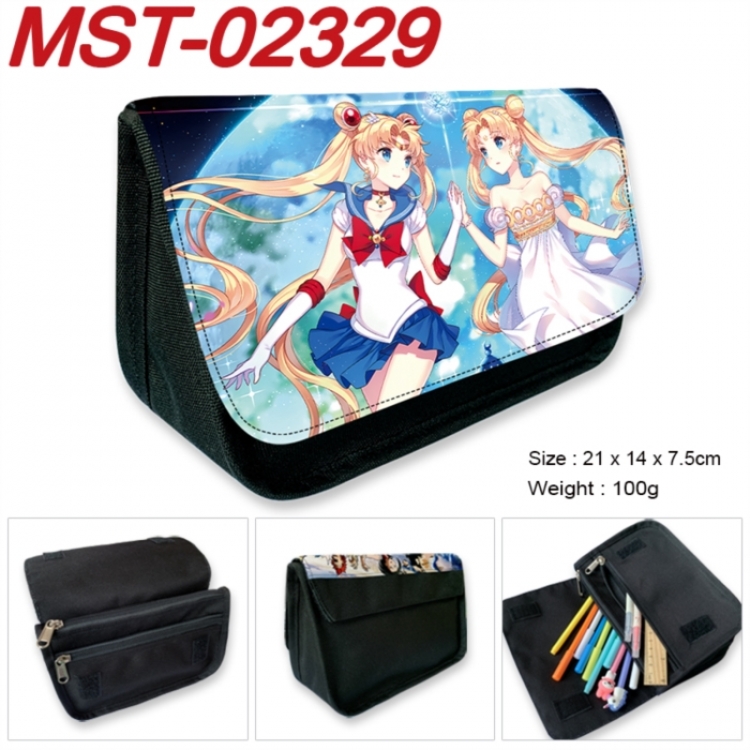 sailormoon Anime Velcro canvas zipper pencil case Pencil Bag 21x14x7.5cm