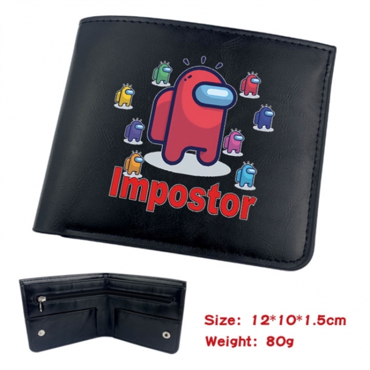 Among us Animation soft leather inner buckle black leather wallet 12X10X1.5CM